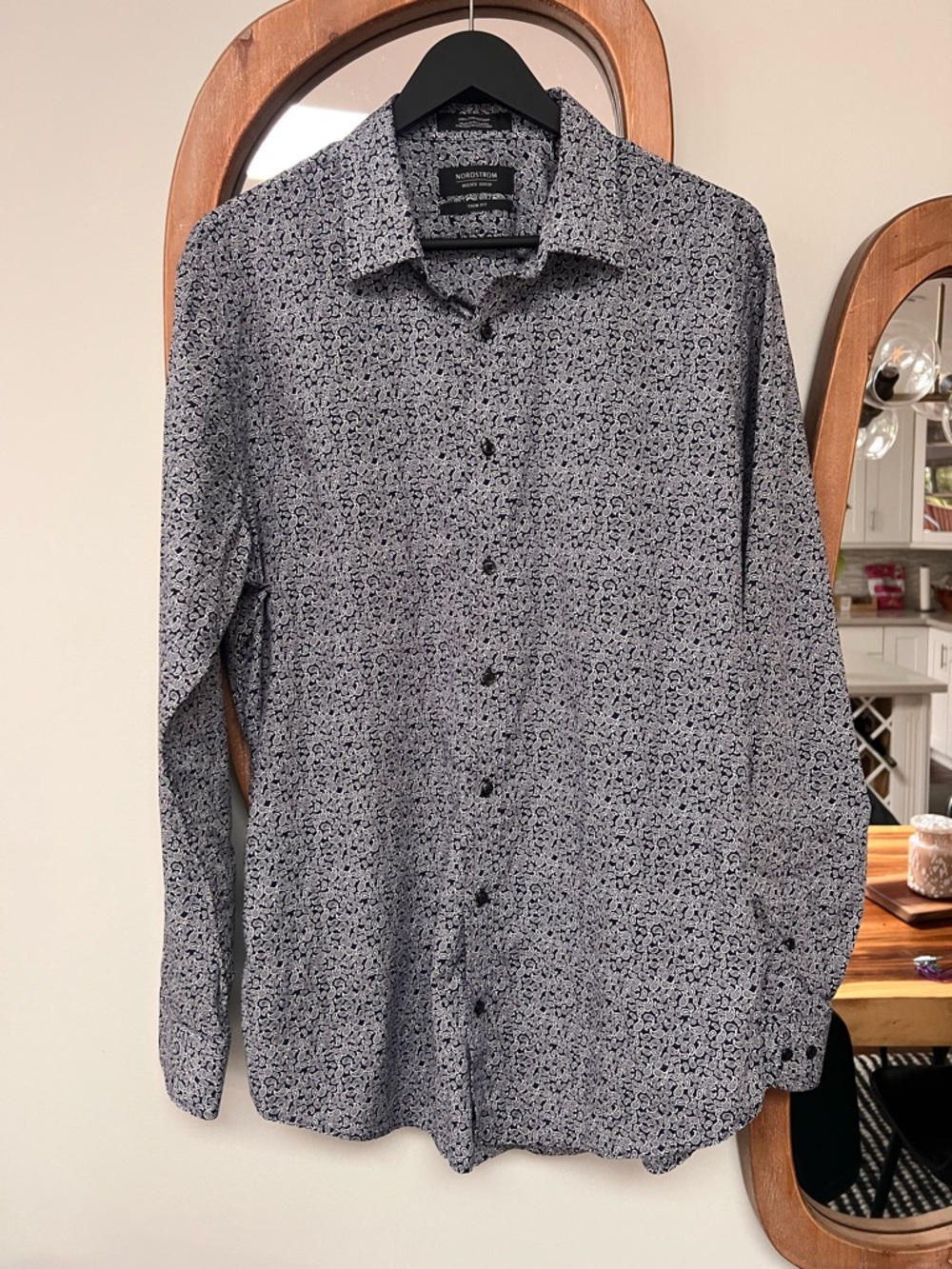 Nordstrom Navy Blue White Paisley-Print 100% Cotton Dress Shirt